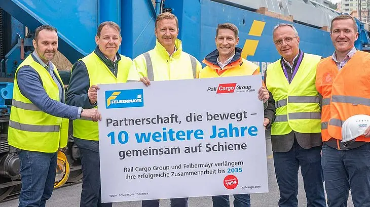 Steve Roth (RCG), Mario Potzinger (RCG), Wolfgang Schellerer, Christoph Grasl (Mitglied des Vorstandes RCG), Thomas Grabuschnigg und Andreas Maierhofer (Siemens Energy) freuen sich über die Fortsetzung der erfolgreichen Zusammenarbeit.