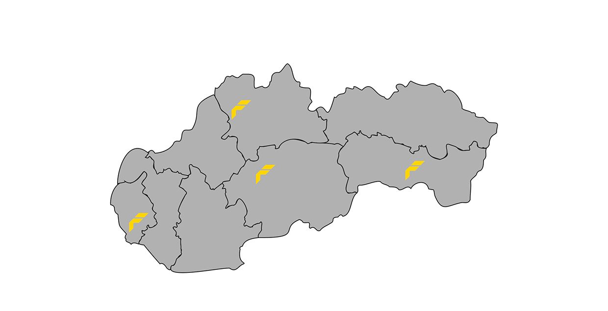 Landkarte der Bühnenstandorte in der Slowakei