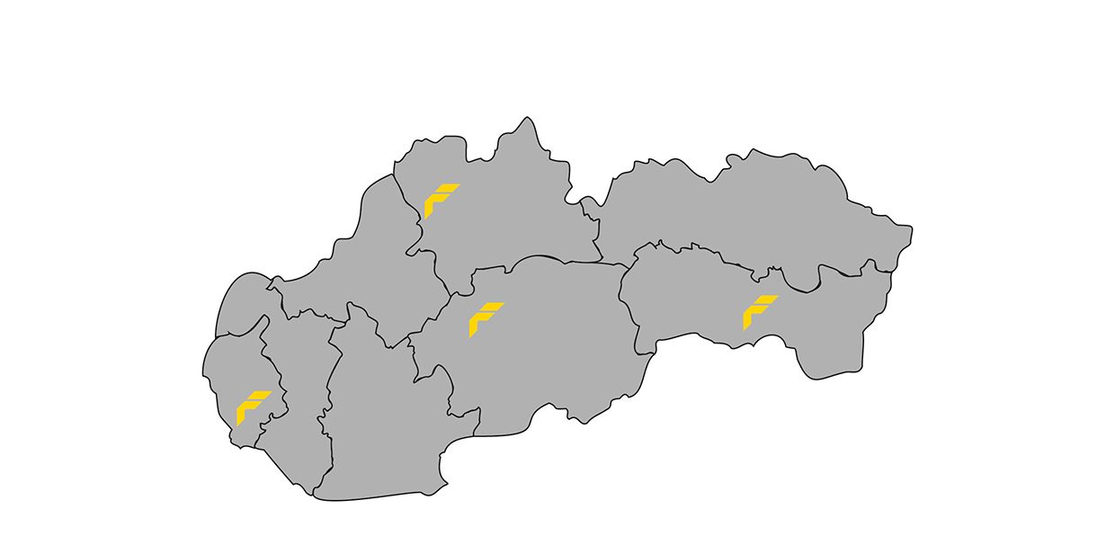 Landkarte der Bühnenstandorte in der Slowakei