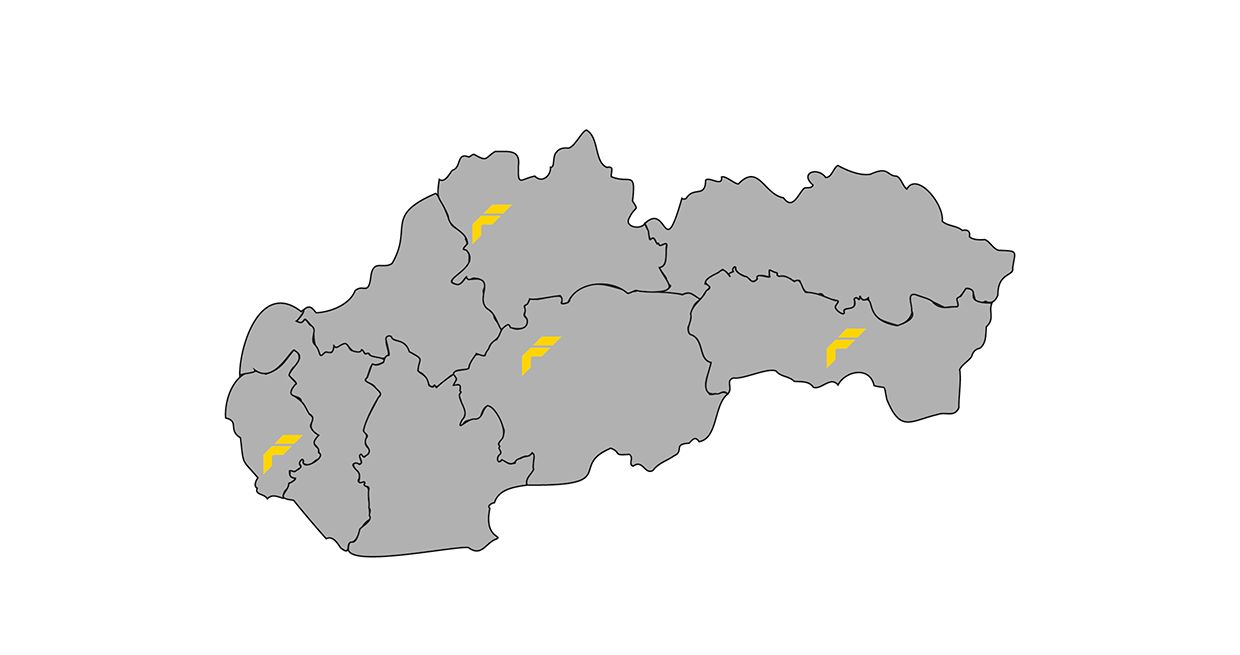 Landkarte der Bühnenstandorte in der Slowakei